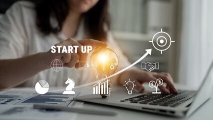 A business start up growth strategy from idea to success. The process of funding, planning, and partnership to reach global market targets. Motif