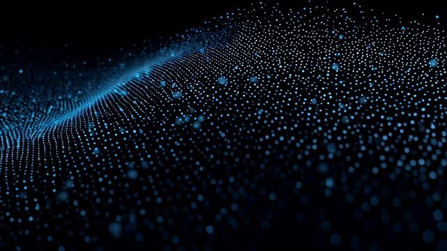 Ethereal digital wave comprised of glowing blue particles against a black background