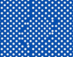 A vibrant blue background adorned with a repeating pattern of evenly spaced white polka dots, creating a playful and dynamic visual texture