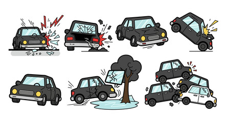 Vector Car Accident Illustrations Set