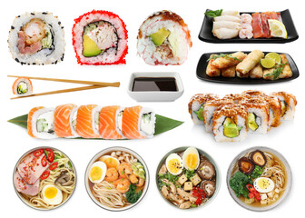 Set of Asian food isolated on white