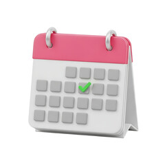 3d pink and white desk calendar with a green highlighted day