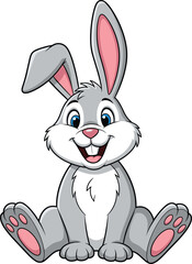 Cute cartoon rabbit sitting with smile, friendly bunny character illustration for kids, educational content, Easter, and playful animal themes.