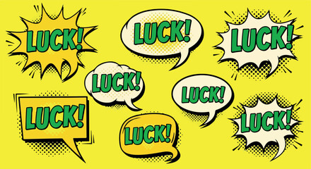 Luck word bubbles comic style with yellow background