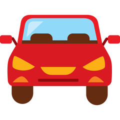 Red Sports Car Front View With Blue Sky Windows On Transparent Background And Brown Wheels Detailed Realistic Design For Transportation Theme