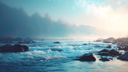 Mystical River Flow Under Soft Morning Light
