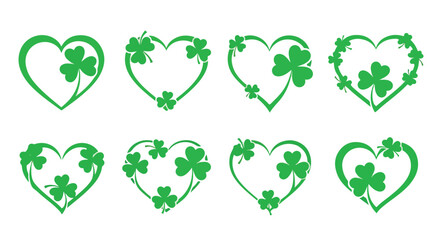 Green heart shapes with clover leaves with transparent background © Pandaman1102