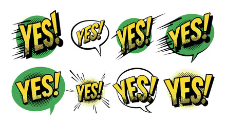 Yes speech bubbles with exclamation marks