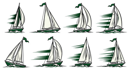 Sailing boats on water with green flags