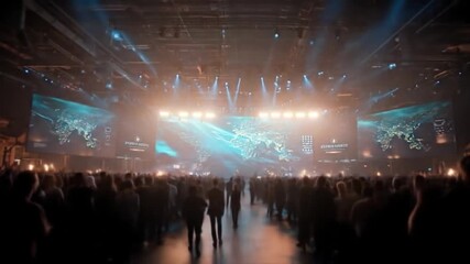 Large event presentation with audience and stage lighting