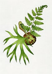 Obraz premium Watercolor Illustration of a Fern Frond and Spore Cluster