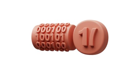 3D rendered cryptocurrency token with binary code and number 17.
