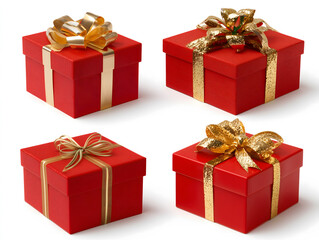Obraz premium Set of red gift boxes with bows and ribbons for Christmas, birthday, or Valentine's Day celebrations