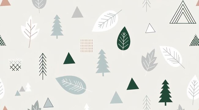 Delicate Winter Forest Pattern: Soft Geometric Trees and Leaves on a Cream Background for Seasonal