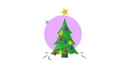 Christmas Tree with Star and Ornaments on a Purple Background. - Powered by Adobe