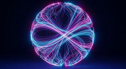 Abstract glowing lines forming seamless sphere global data flow