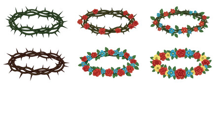 Crowns of thorns and flowers with transparent background