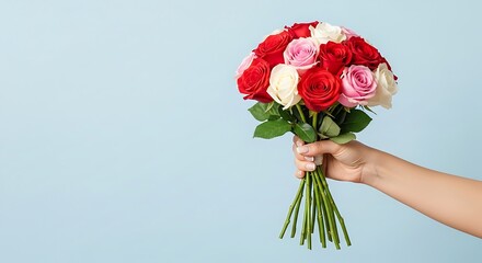 Fototapeta premium hand holding a bouquet of roses