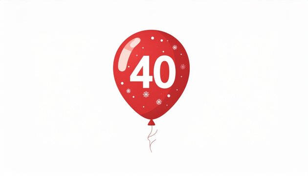 Red Balloon with Number Forty, Snowflakes