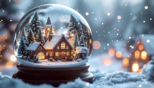 Cozy Christmas House in Magical Snow Globe