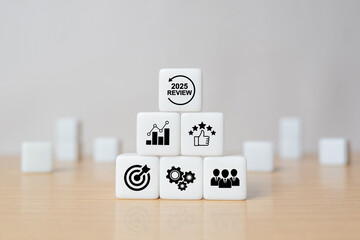 Annual review in 2025, business, customer review. Review evaluation time for inspection assessment auditing. Review for learning, improvement, planning and development. End of year business concept.