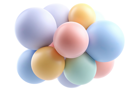 Pastel-hued spheres clustered closely. Soft, gentle light