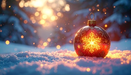 shining snowflake Christmas ball in the snow