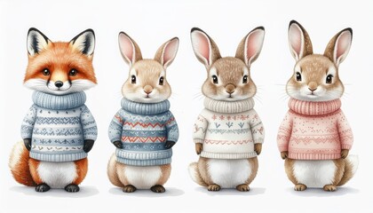 Cute Woodland Animals in Winter Sweaters