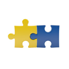 Two connected jigsaw puzzle pieces in yellow and blue, representing the colors of the Ukrainian flag.