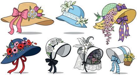 Vintage hats with flowers and ribbons collection