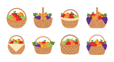 Fruit baskets with various fruits