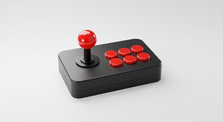 Arcade-style joystick controller with red buttons for gaming.