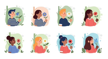 People holding flowers in circular frames