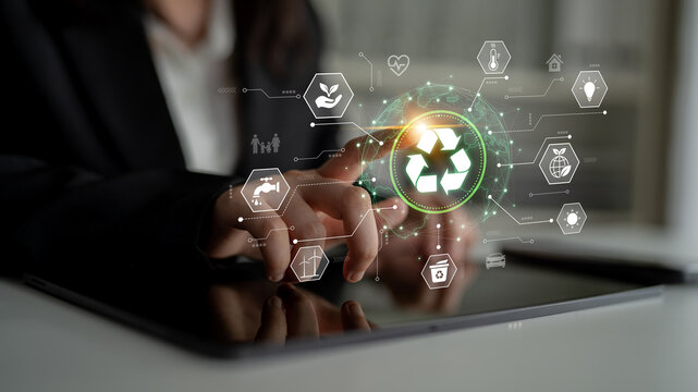 Concept of corporate social responsibility and sustainability. A global network of green energy, recycling, and conservation efforts for a better environment and future. Fermion