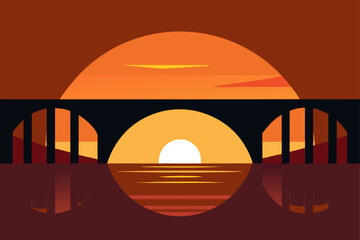 Minimalist sunset over water with bridge reflection