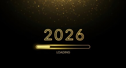 Golden 2026 loading bar on black background for new year celebration