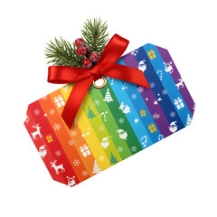 Colorful Christmas gift tags with vibrant holiday designs, festive labels with patterns and illustrations, merry seasonal decorations isolated on transparent background PNG