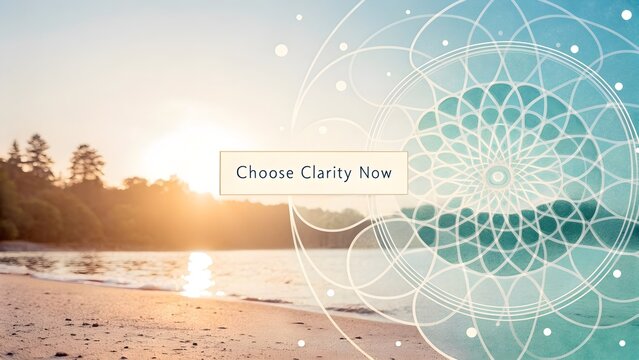 Abstract Geometric Design Overlaying a Beach Sunset Scene - Powered by Adobe