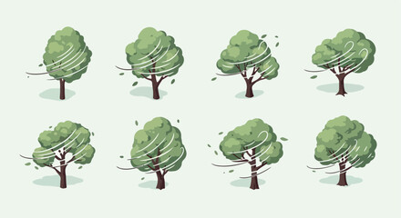 Trees blowing in wind with transparent background