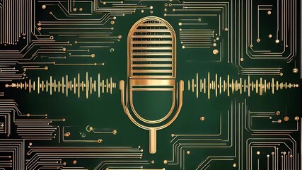 Digital Microphone Sound Wave on Golden Circuit Board Technology - Powered by Adobe
