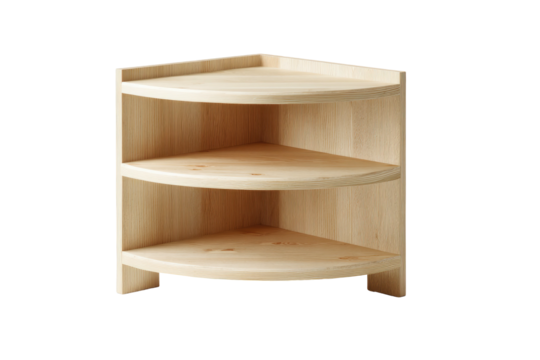 Wooden corner shelf with three levels