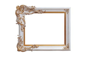 Ornate white frame, gold accent, corner detail