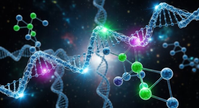 Dna molecule with abstract background and colorful light effects - Powered by Adobe