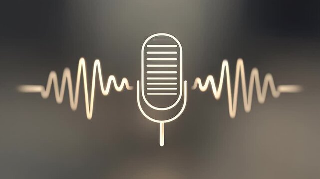 Voice Recognition Microphone Icon and Animated Audio Waves Concept