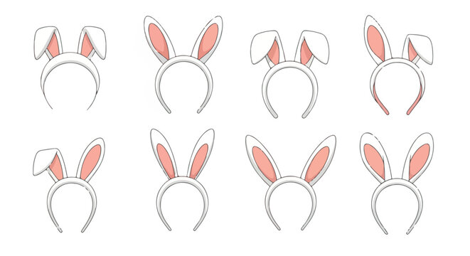 Rabbit ear headbands set with transparent background