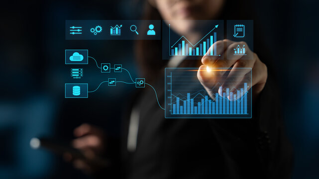Data flow from database and cloud to processing and analytics dashboards, representing data analysis, automation, insight generation, and digital intelligence Latch