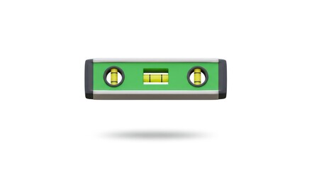 Fototapeta premium Green spirit level tool floating on a white background.