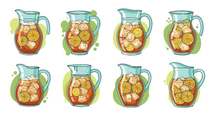 Iced tea in pitchers with lemon slices