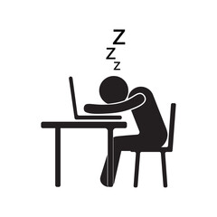 flat icon vector of a person sleeping on a work desk and laptop