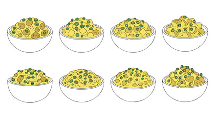 Bowls of food with green onions and potatoes